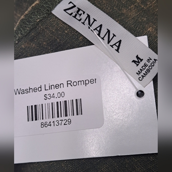 NWT 100% Washed Linen Olive Green Heather Romper - Picture 14 of 14